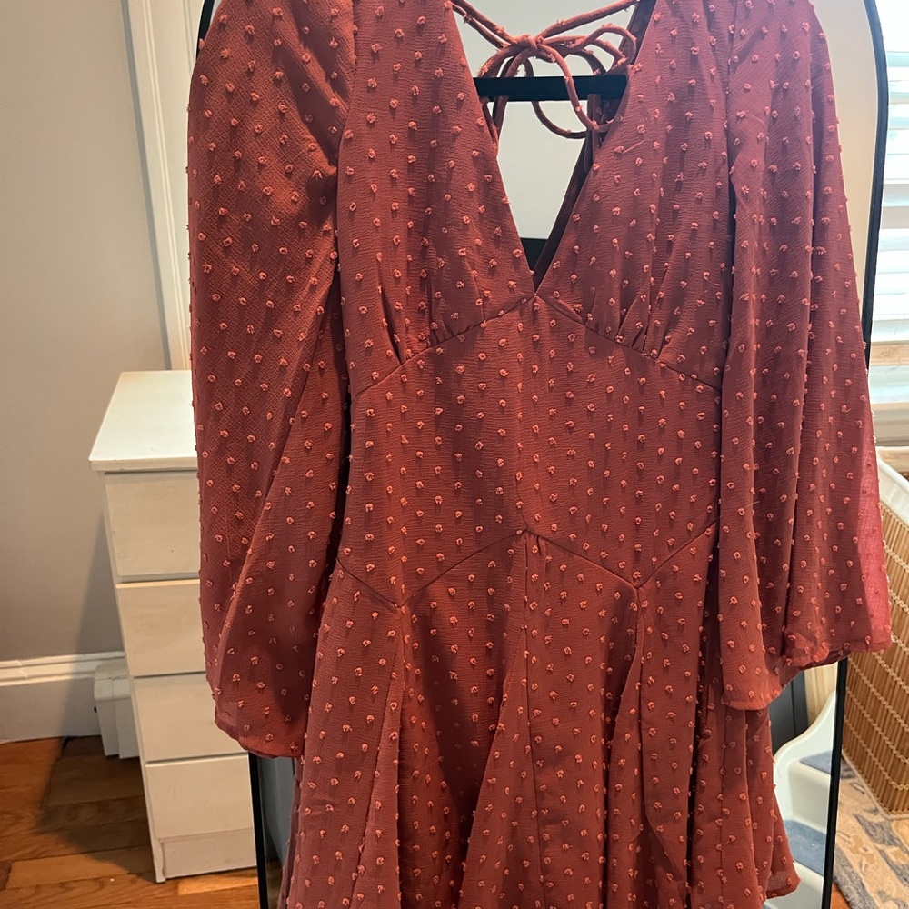 ASOS Petite Brown V-Neck Bishop Sleeve Sundress